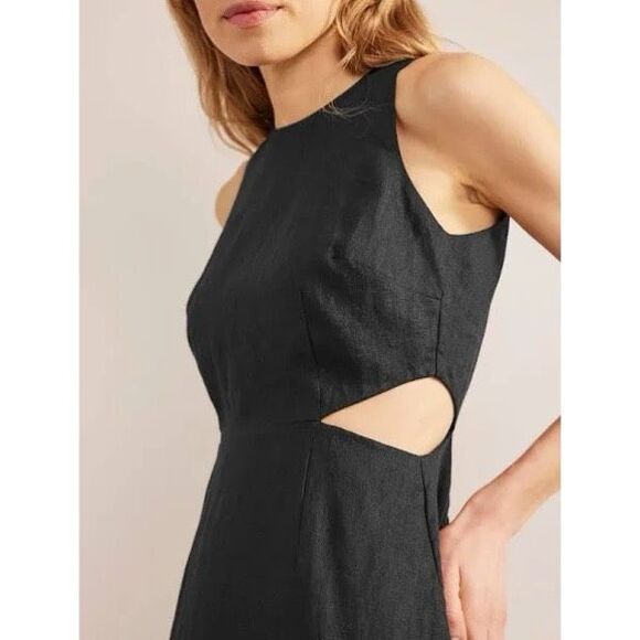 Boden Linen Cut Out Midi Dress Black - Picture 4 of 7